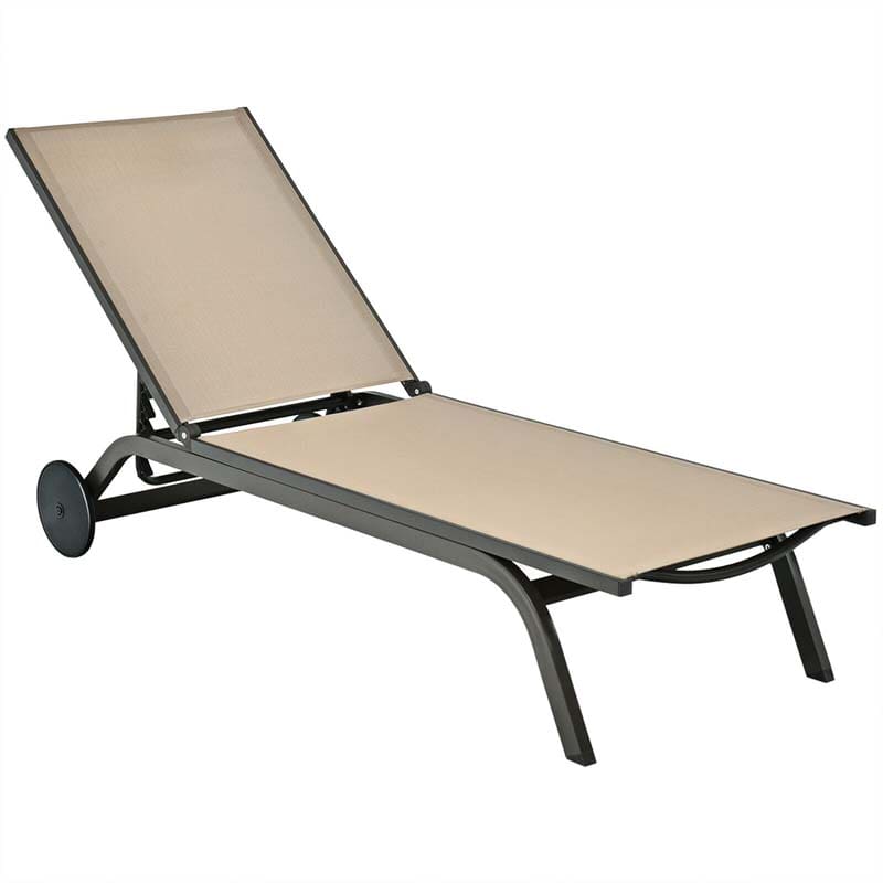 Aluminum Patio Chaise Lounge Chair with Wheels, 6-Position Fabric Outdoor Sun Lounger for Pool Beach Deck Yard