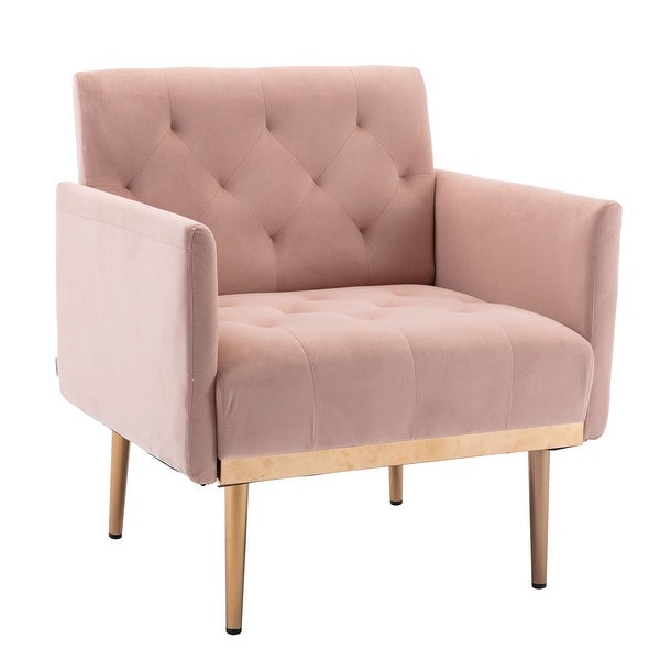 Modern Accent Leisure Chair with Tufted Cushion BackandSeat， Flared Arms and Tapered Rose Golden Legs