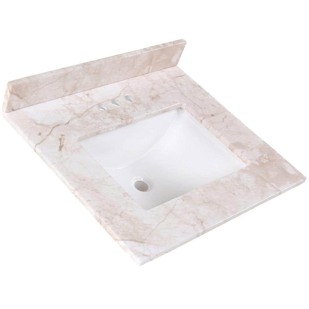 Home Decorators Collection 25 in W x 22 in D Stone Effects Cultured Marble Vanity Top in Dune with Undermount White Sink