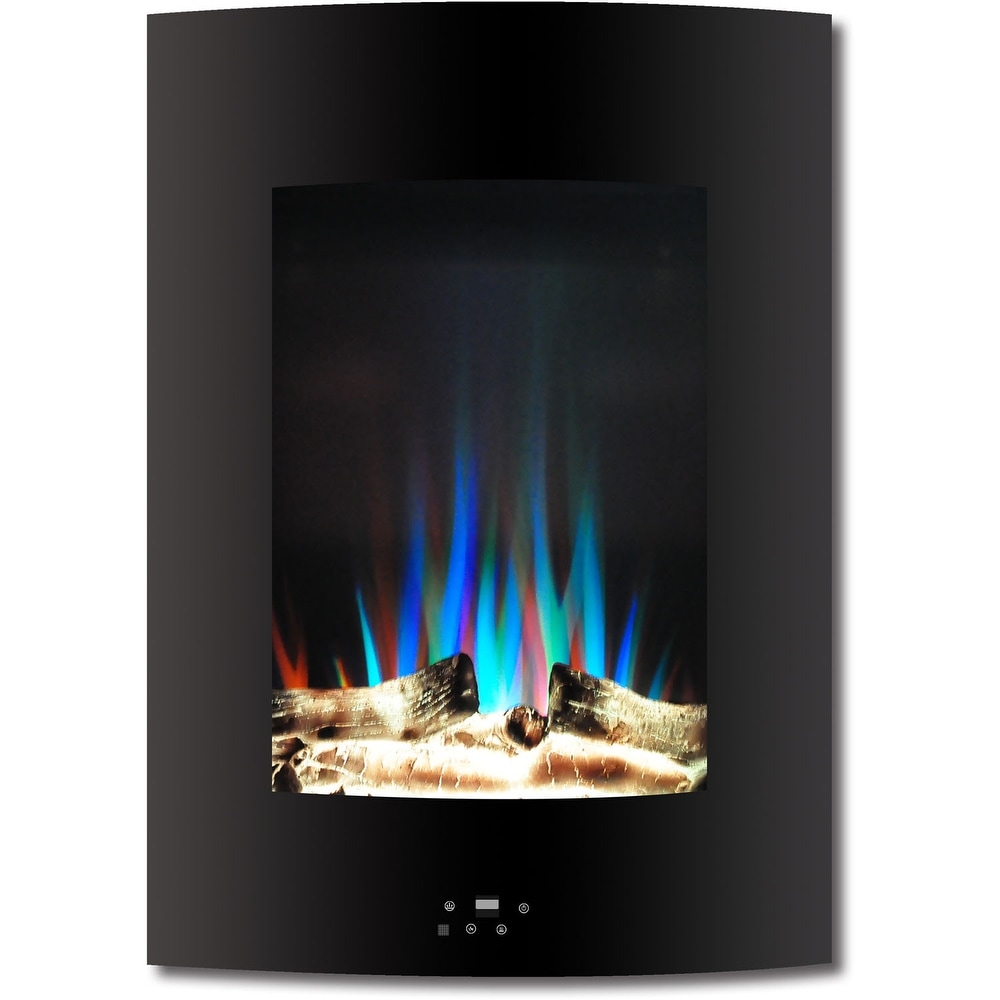 Hanover 19.5 In. Vertical Electric Fireplace in Black with Multi Color Flame and Driftwood Log Display