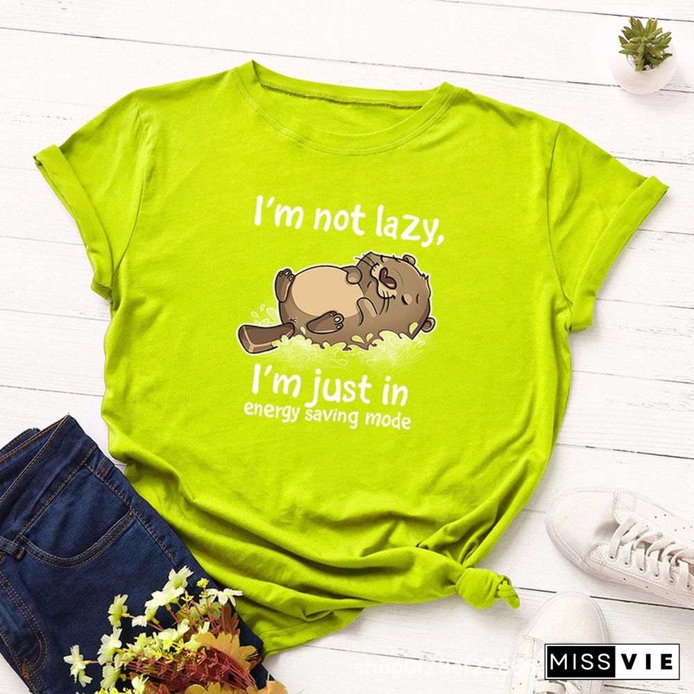 Women T Shirt Summer Cotton Versatile 5XL Short Sleeve Cute Cartoon Lazy Animal Letter Print Casual O Neck Female Tshirt Tee Top