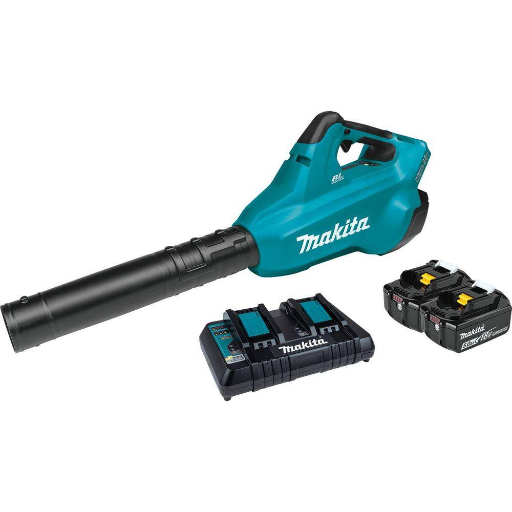 Makita 120 MPH 473 CFM 18V X2 (36V) LXT Lithium-Ion Brushless Cordless Leaf Blower Kit with 2 Batteries 5.0Ah and Charger XBU02PT