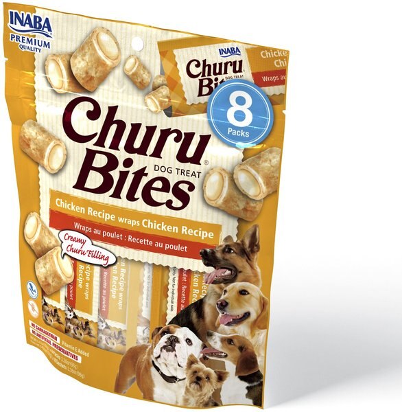 Inaba Churu Bites Wraps Chicken Recipe Grain-Free Soft and Chewy Dog Treats， 0.42-oz， pack of 8