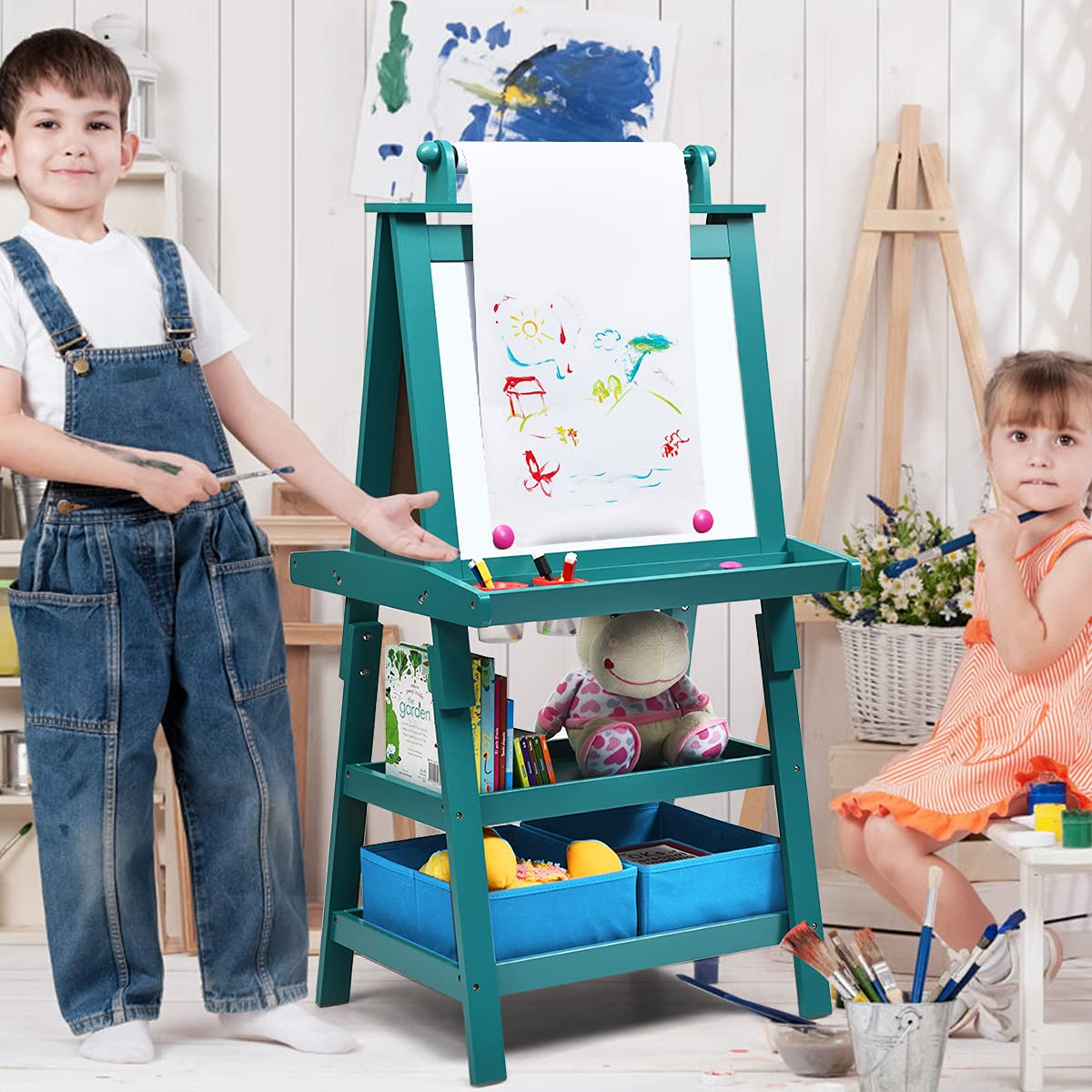 Costzon Kids Art Easel, 3 in 1 Double-Sided Storage Easel