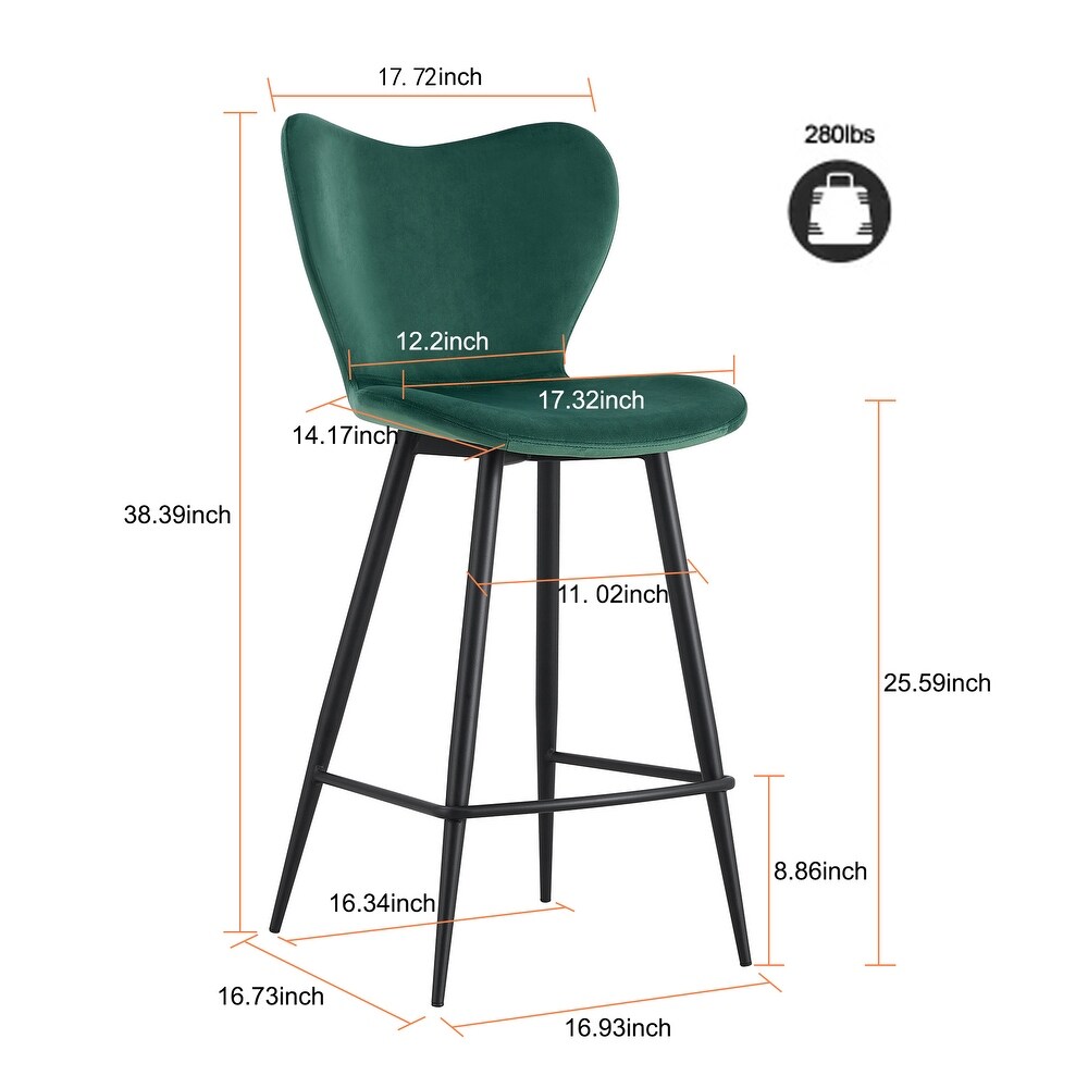 Velvet Chair Barstool Dining Counter Height Chair Set of 2   18\