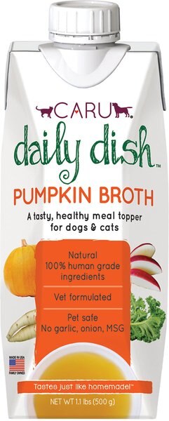 Caru Daily Dish Pumpkin Broth Human-Grade Dog and Cat Wet Food Topper， 1.1-lb bottle