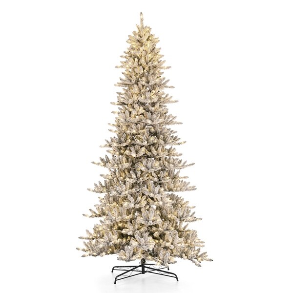 Glitzhome 6FT/7.5FT/9FT/11FT Snow Flocked Prelit Artificial Fir Christmas Trees