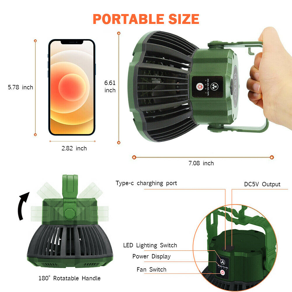 IClover Outdoor Portable Tent Fan LED Light Rechargeable Hanging Camping Lantern + Remote