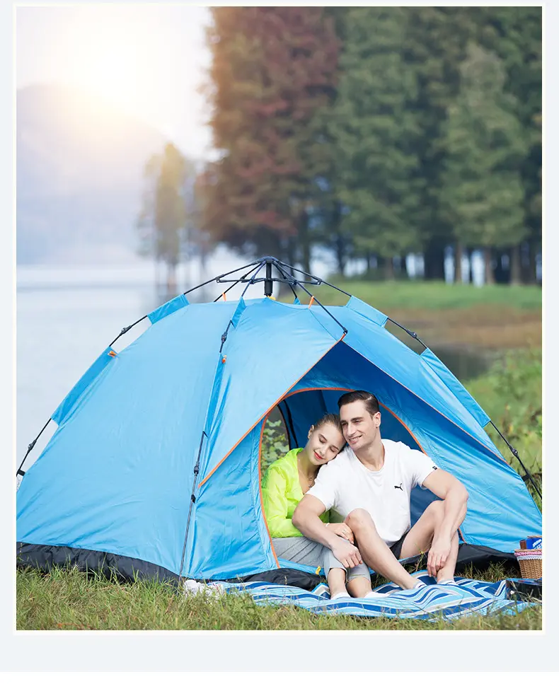 Fully automatic waterproof tent outdoor 3 4 person thickened Oxford cloth rain proof double door camping tent