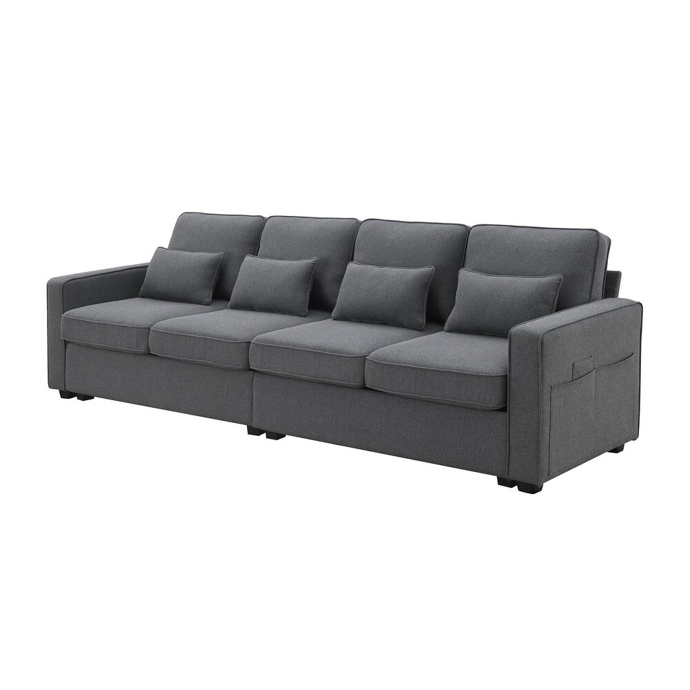 4 Seater Straight Row Sofa w/ Side Pockets   4 Pillows  104\