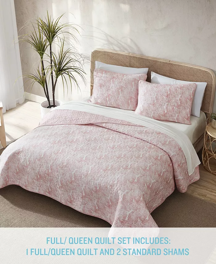 Tommy Bahama Home Distressed Water Leaves Cotton Reversible 3 Piece Quilt Set， Full Queen