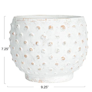 Storied Home Distressed White Clay Round Hobnail Planter EC1793