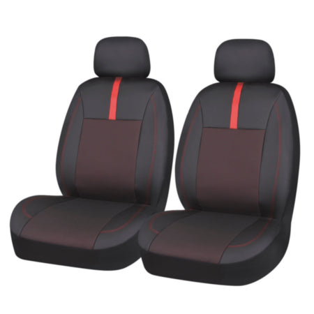 Autocraft Car and SUV Seat Cover， Black/Red Faux Leather， Sporty， Universal， 2PK Low Back， Perforated