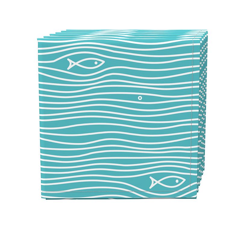 Napkin Set of 4， 100% Cotton， 20x20， Simple Fish in Waves