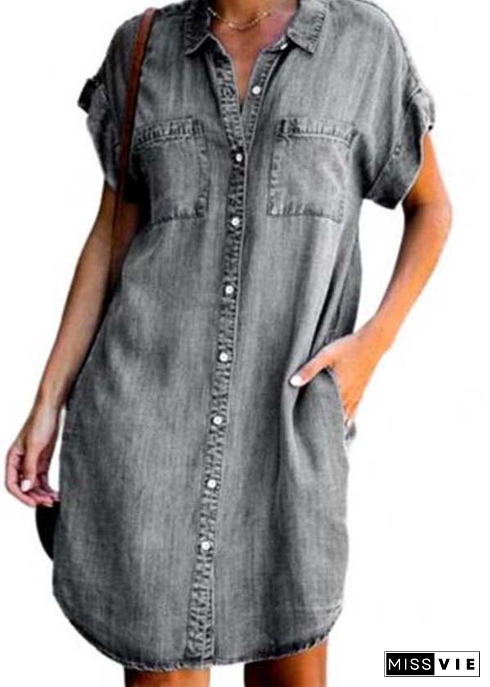 Diy Blue Peter Pan Collar Pockets Denim Shirt Dress Summer