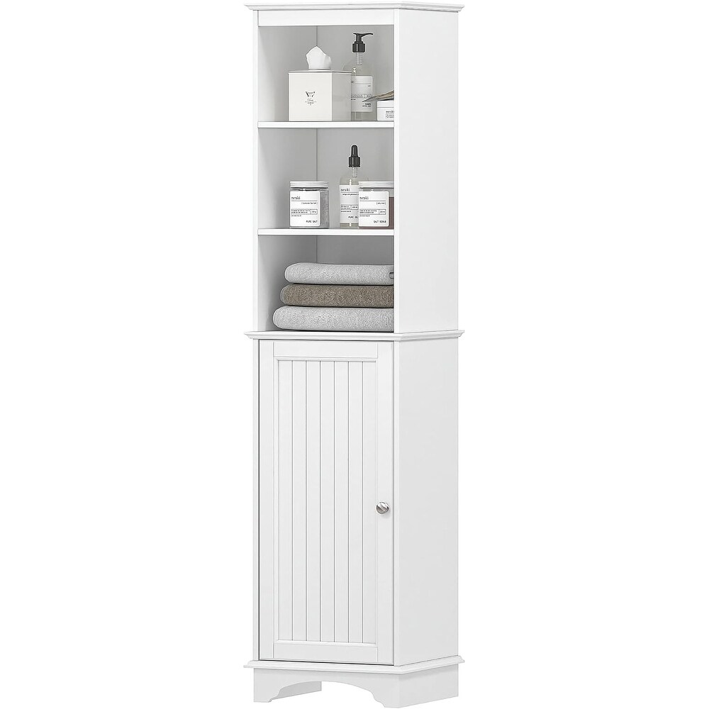 Freestanding Storage Cabinet with Three Tier Shelves White