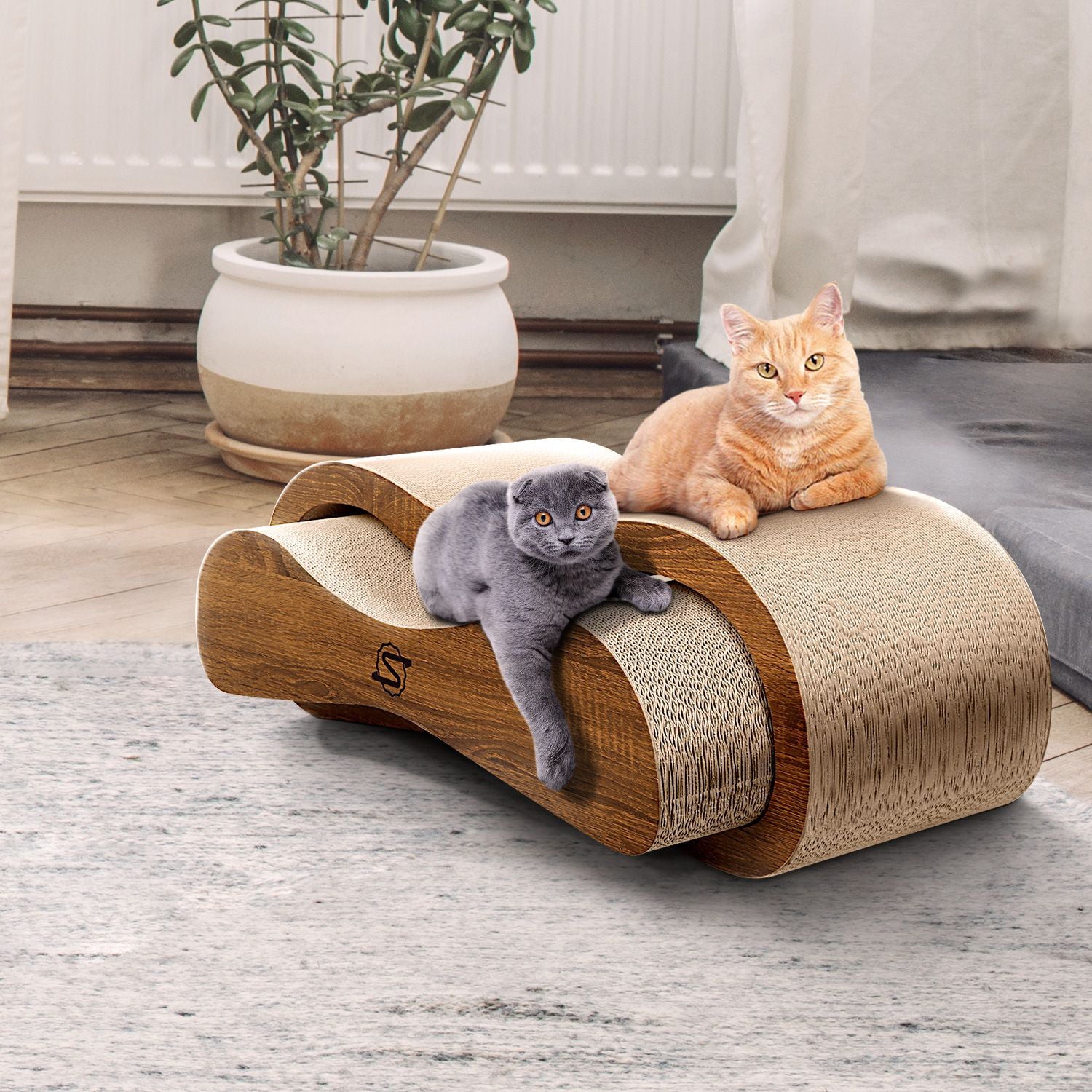 ScratchMe 2 in 1 Cat Scratcher Cardboard Lounge Bed Scratching Post with Catnip， 1-Pack