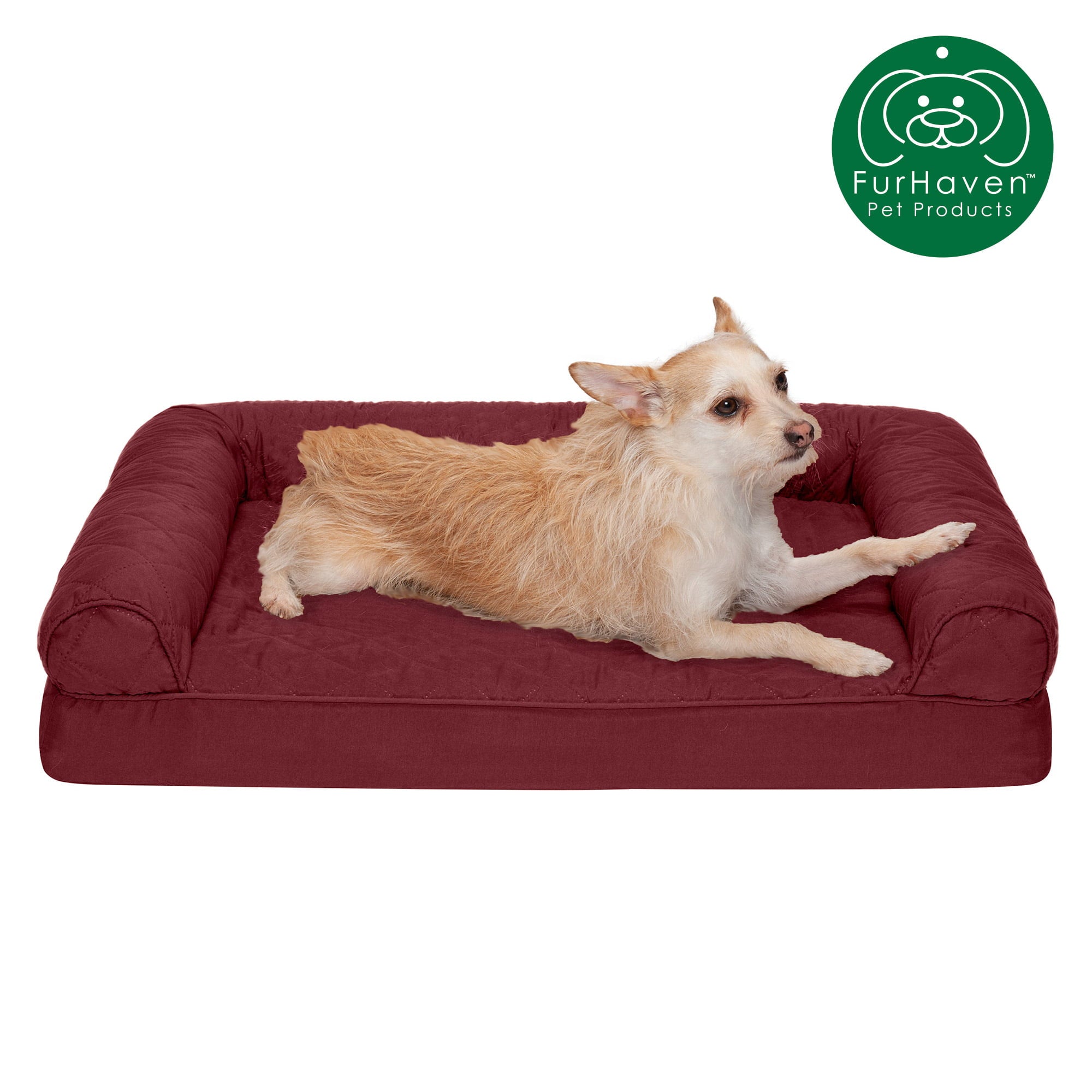 FurHaven | Orthopedic Quilted Sofa Pet Bed for Dogs & Cats, Wine Red, Medium