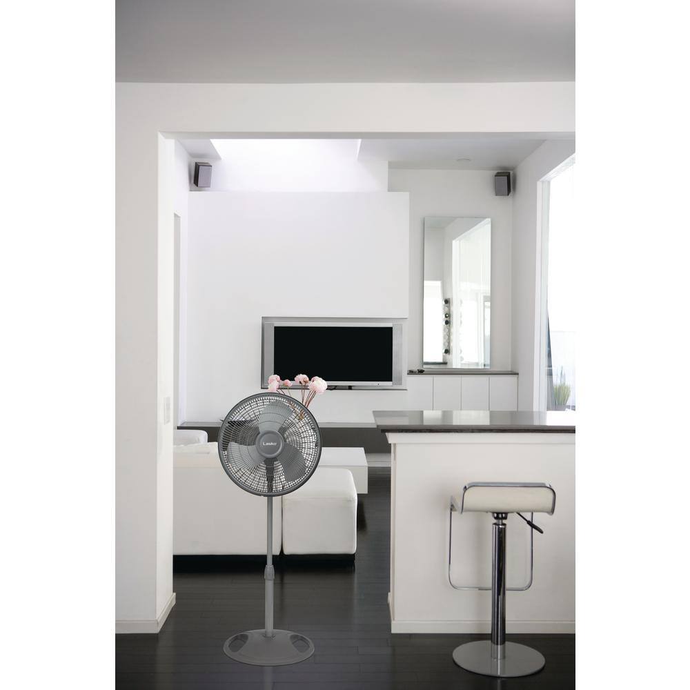 Lasko 16 in. 3 Speeds Pedestal Fan in Gray with Adjustable Height Oscillating 2524