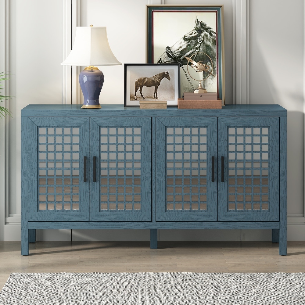 Retro Mirrored Sideboard with Closed Grain Pattern for Dining Room