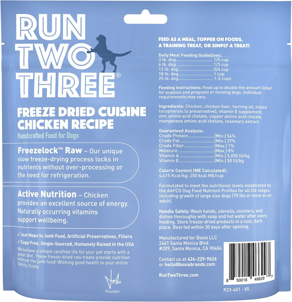 Run Two Three Chicken Recipe Freeze-Dried Cuisine Dog Food， 3.8-oz bag