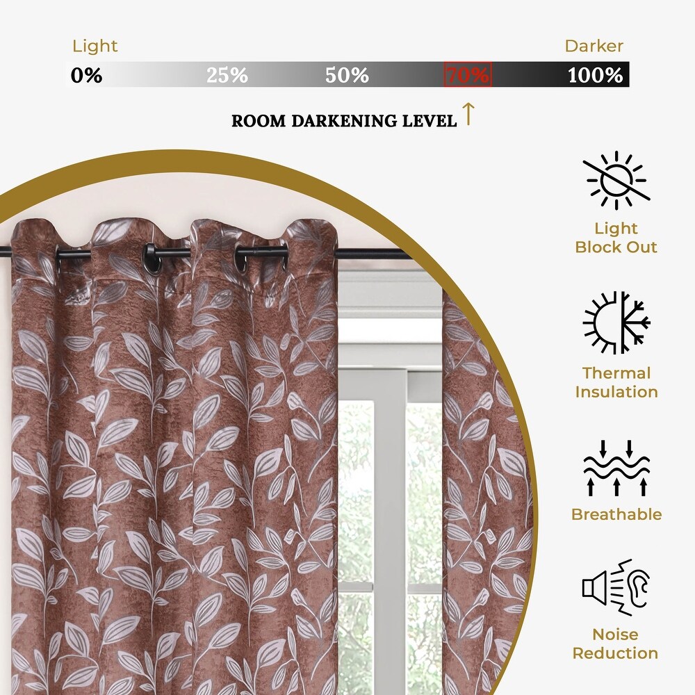 Superior Modern Bohemian Leaves Room Darkening Blackout Curtains  Rod Pocket or Grommets  Set of 2