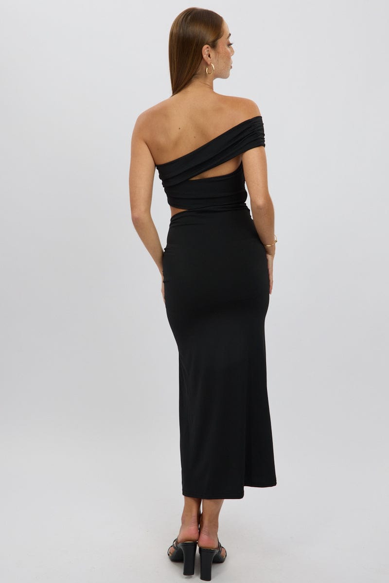 Black Bodycon Dress One Shoulder Maxi