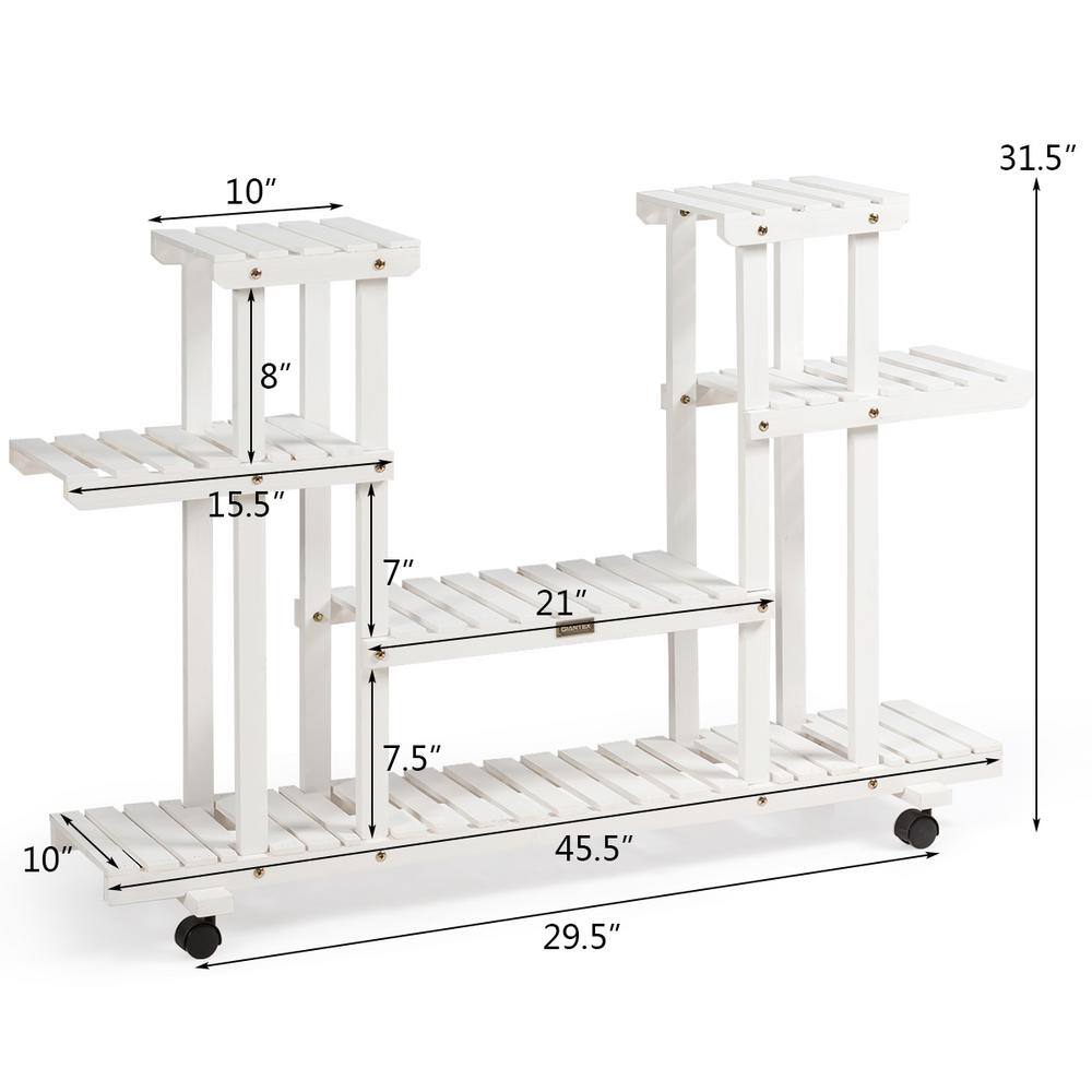 Costway 45.5 in. x 10 in. x 31.5 in. Ladder Indoor Outdoor White Wood Plant Stand (4-Tiers) J9D3WR3