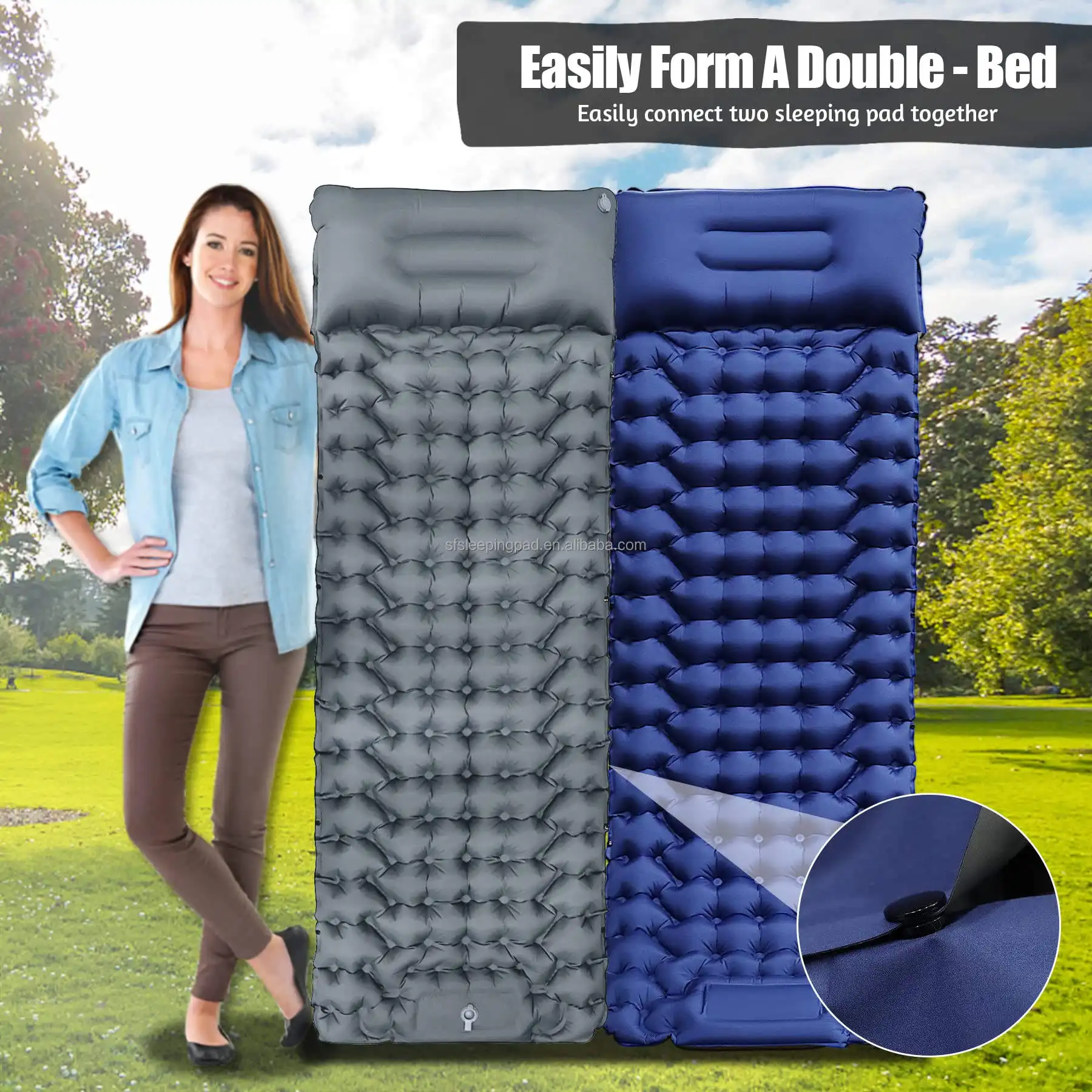 high quality thick foot  pump inflatable air mattress outdoor hiking camping sleeping pad