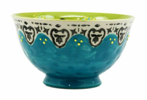 1 Luxury Ottoman Style Textured Dining Bowls Set of 4 Turquoise Flower Blossom EBR02