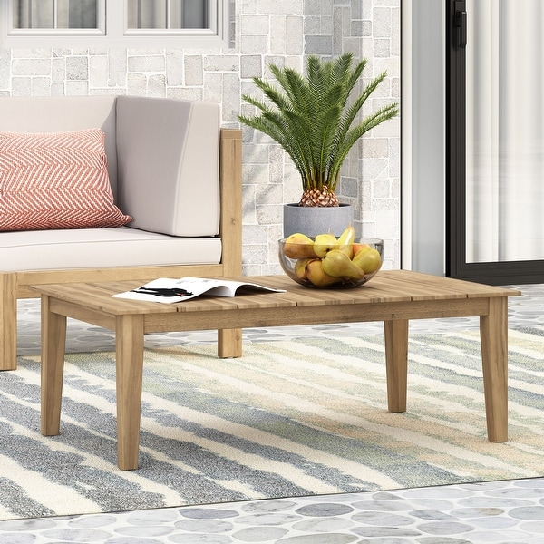 Acacia Wood Outdoor Coffee Table，Light Brown，14'' H X 23.5'' W X 39.5'' L