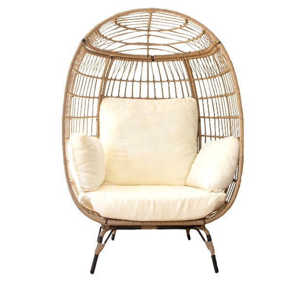 Barton Oversized Wicker Egg Chair Indoor outdoor Patio Lounger With Seat Cushion Beige white