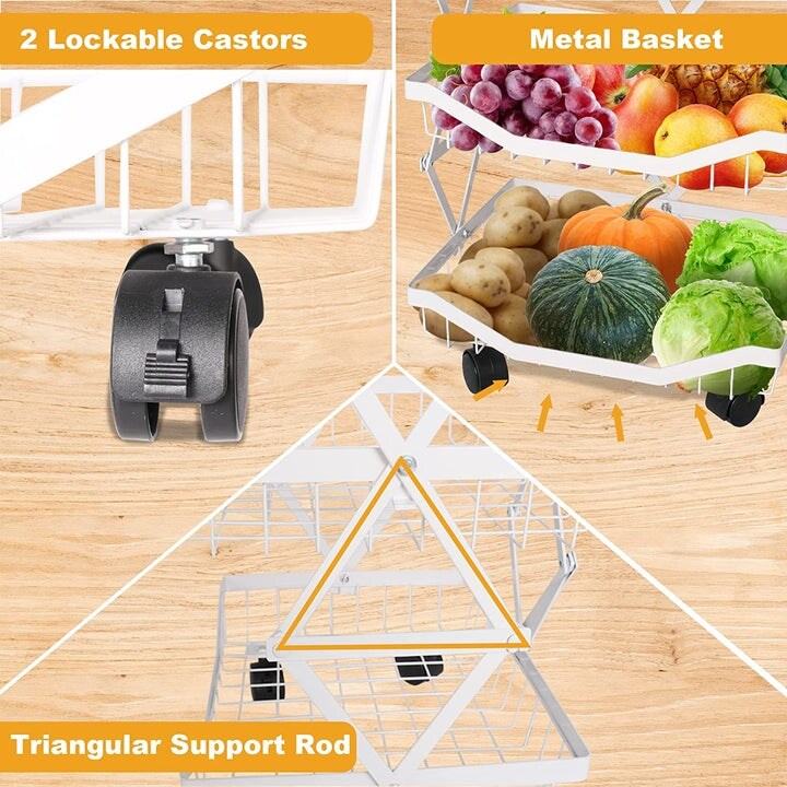 5 Tier Foldable Fruit Basket Kitchen Storage Rolling Cart  Living Room Baskets   13.8\