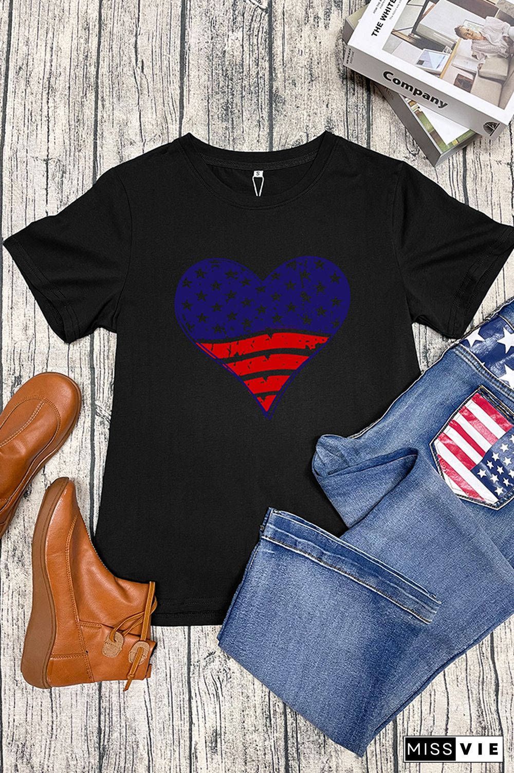 Patriotic Grunge Heart Graphic T-Shirt Wholesale