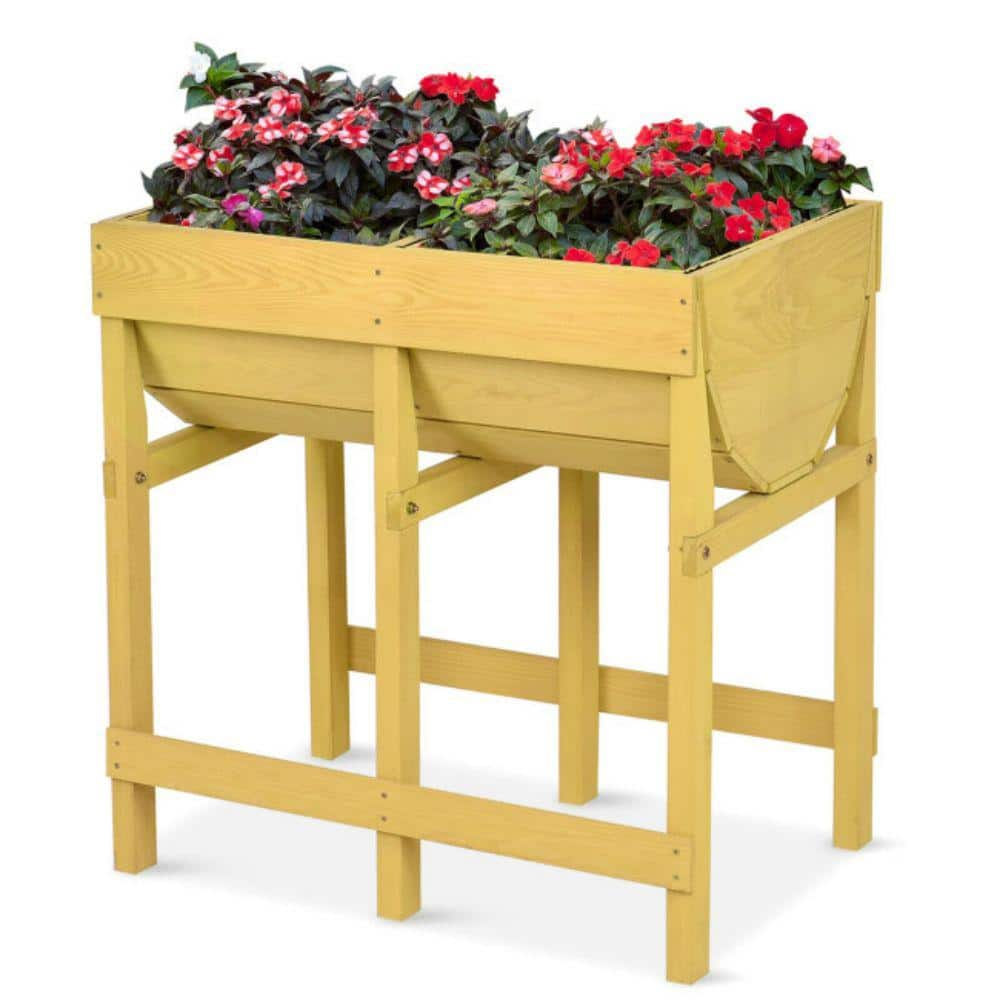 Alpulon Outdoor Raised Wooden Planter Vegetable Flower Bed with Liner ZMWV194