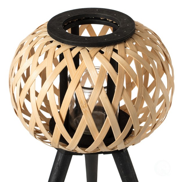 Vintiquewise Modern Black Natural Bamboo Candle Decorative Trellis Design Lantern With Stand