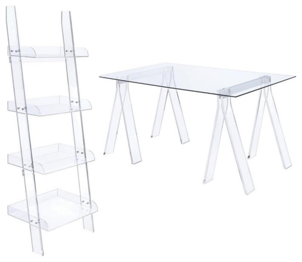 Home Square 2 Piece Furniture Set with Writing Desk and Acrylic Ladder Bookcase   Bookcases   by Homesquare  Houzz