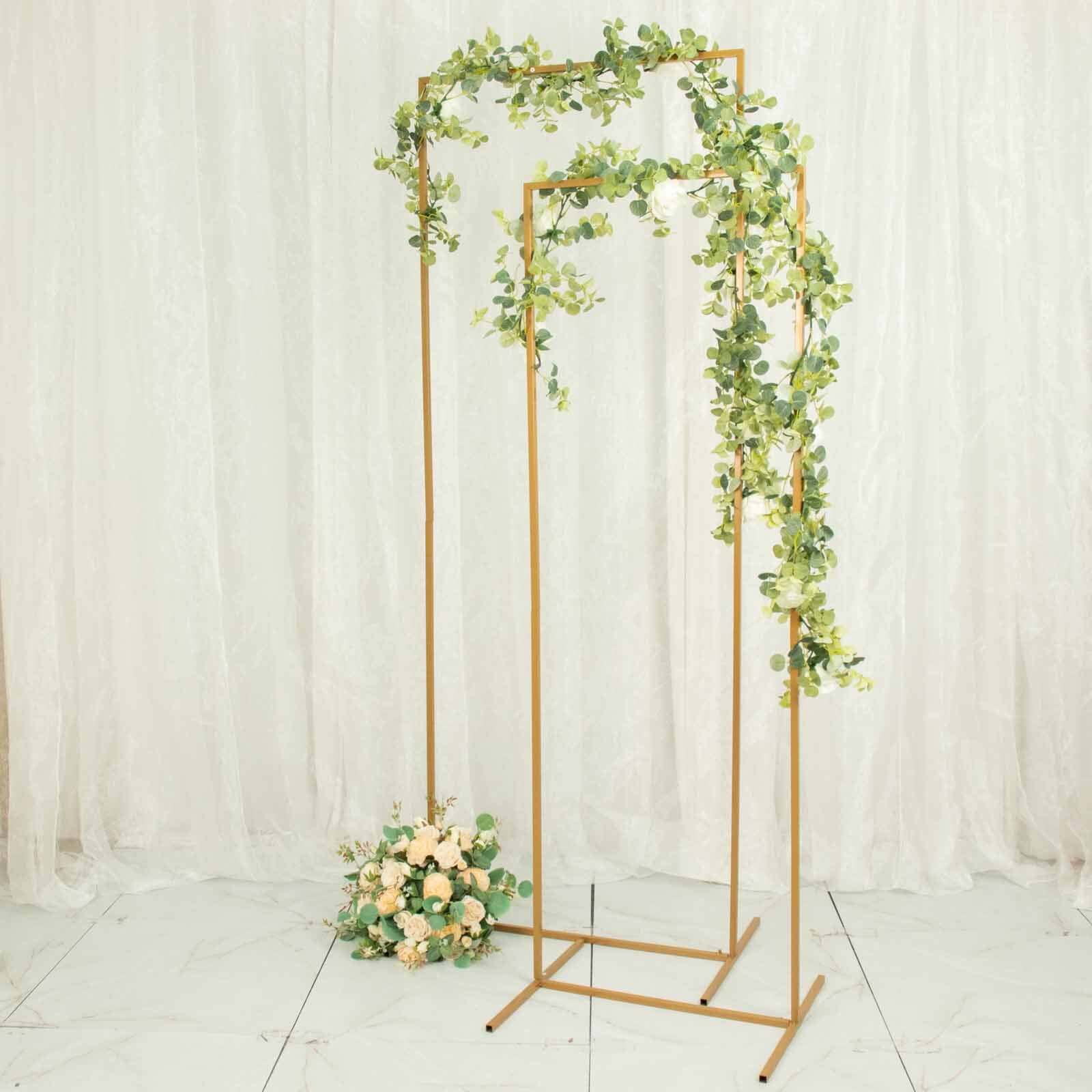 Gold Metal Frame Wedding Arch, Rectangular Backdrop Stand, Floral Display Frame 5.5ft