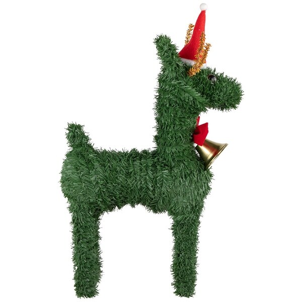 Reindeer with Santa Hat，Bell and Bow Artificial Pine Christmas Decoration