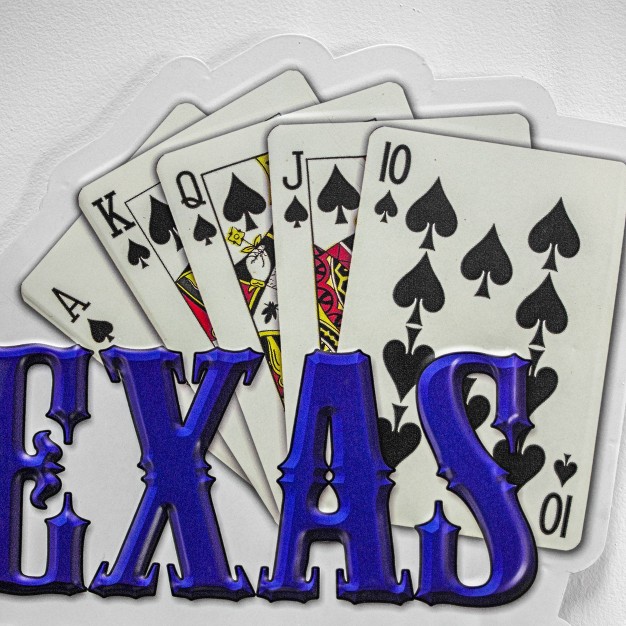 X 13 75 quot Texas Hold x27 em Embossed Metal Sign White red dark Blue American Art Decor