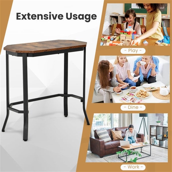 Steel Frame Narrow End Table with Rustic Wood Grain and Stable