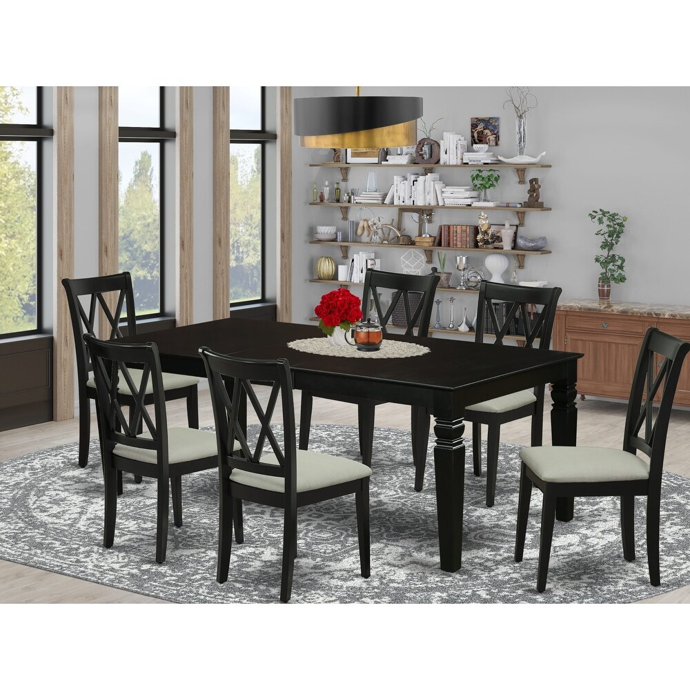 East West Furniture Dining Table Set  A Round Table and Linen Fabric Dining Chairs  Linen White (Pieces   Finish Options)