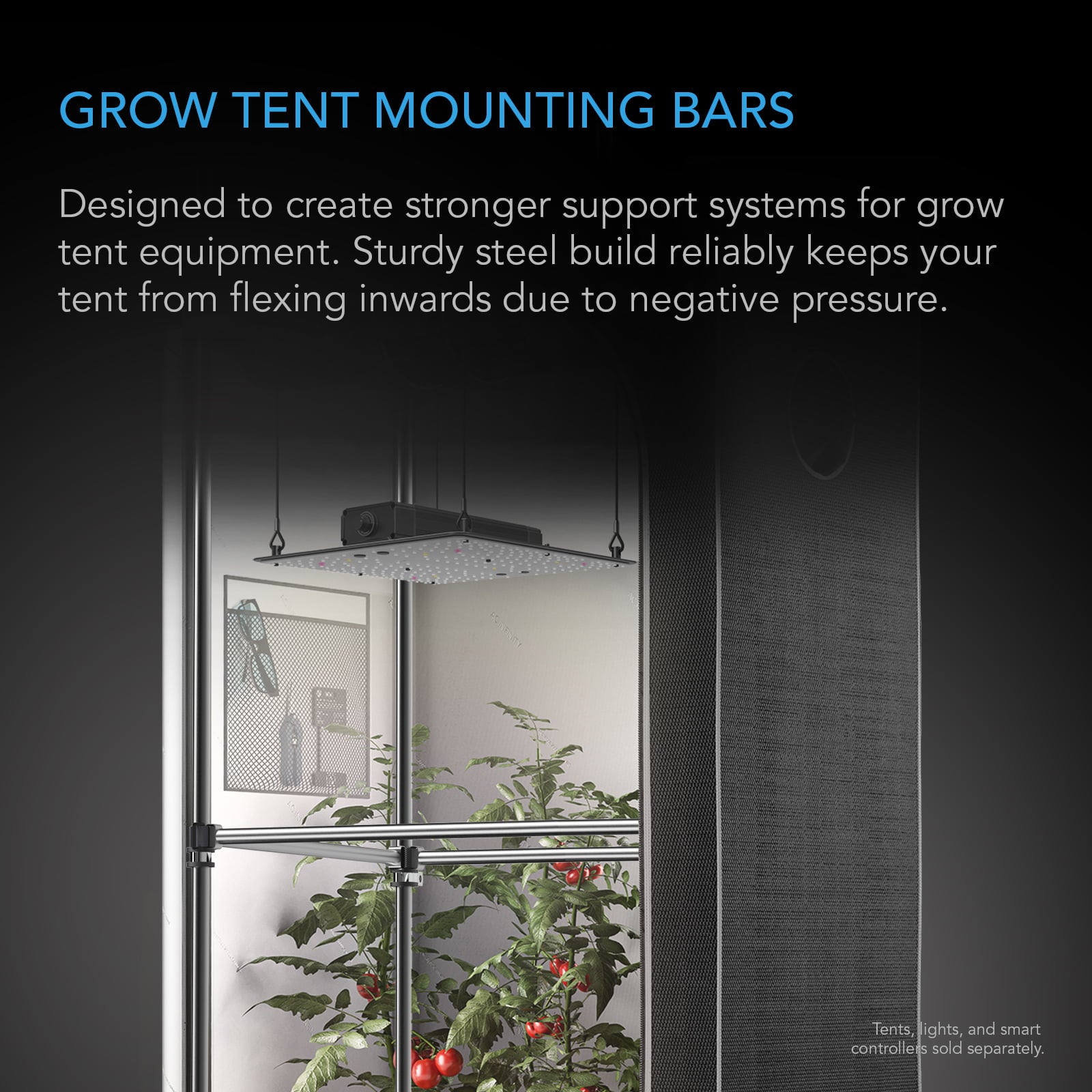 AC Infinity Grow Tent Mounting Bars 3x3’， Support Pole Steel Hanging Bars， High CFM Kit for 3x3 Indoor Grow Tents