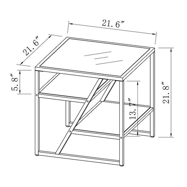 Grondin Mid-Century Modern Glass Wood Side Table with 3-Tier Staggered Shelves Farmhouse End Table with Tempered Glass Top