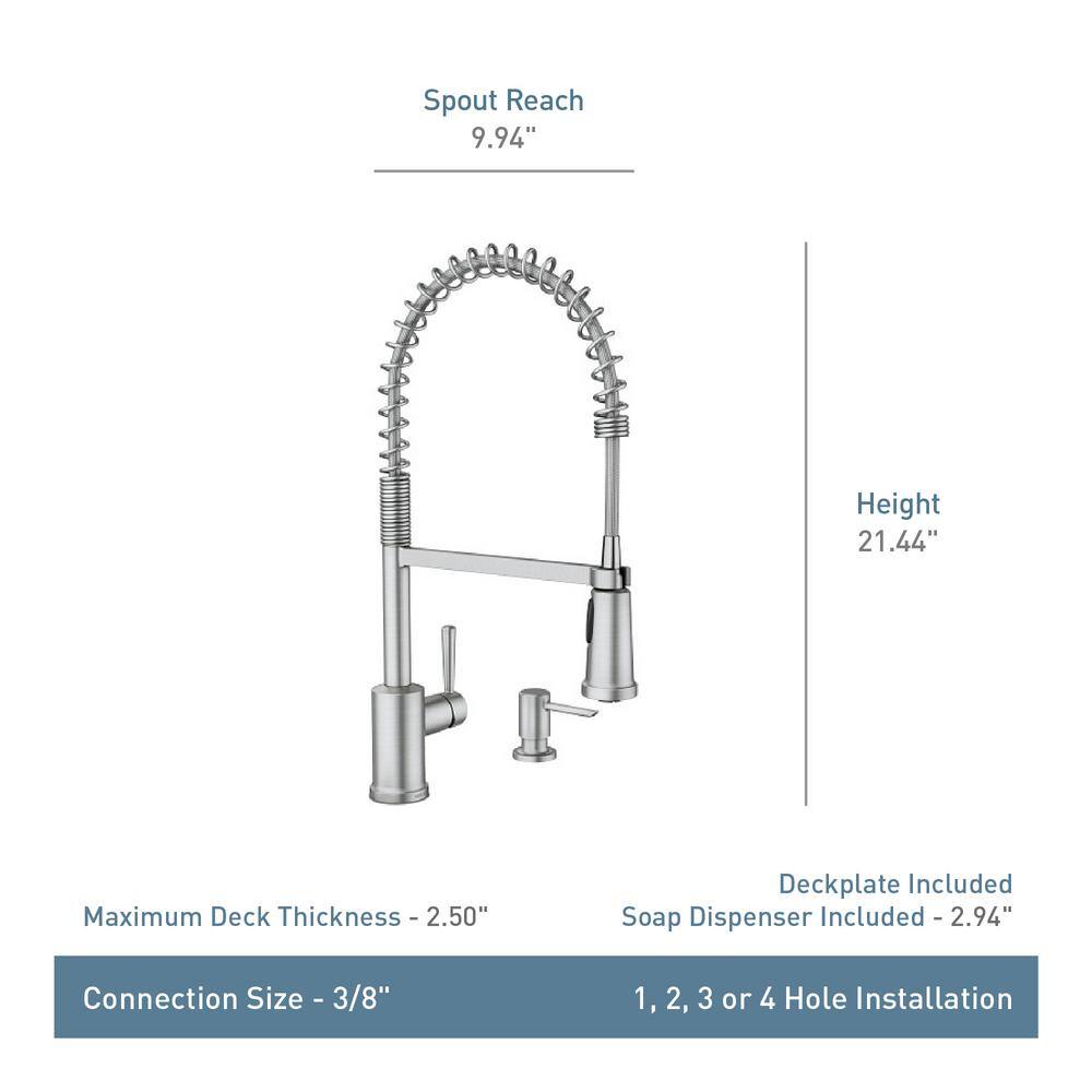 MOEN Indi Single-Handle Pre-Rinse Spring Pulldown Sprayer Kitchen Faucet with Power Clean in Spot Resist Stainless 87194SRS