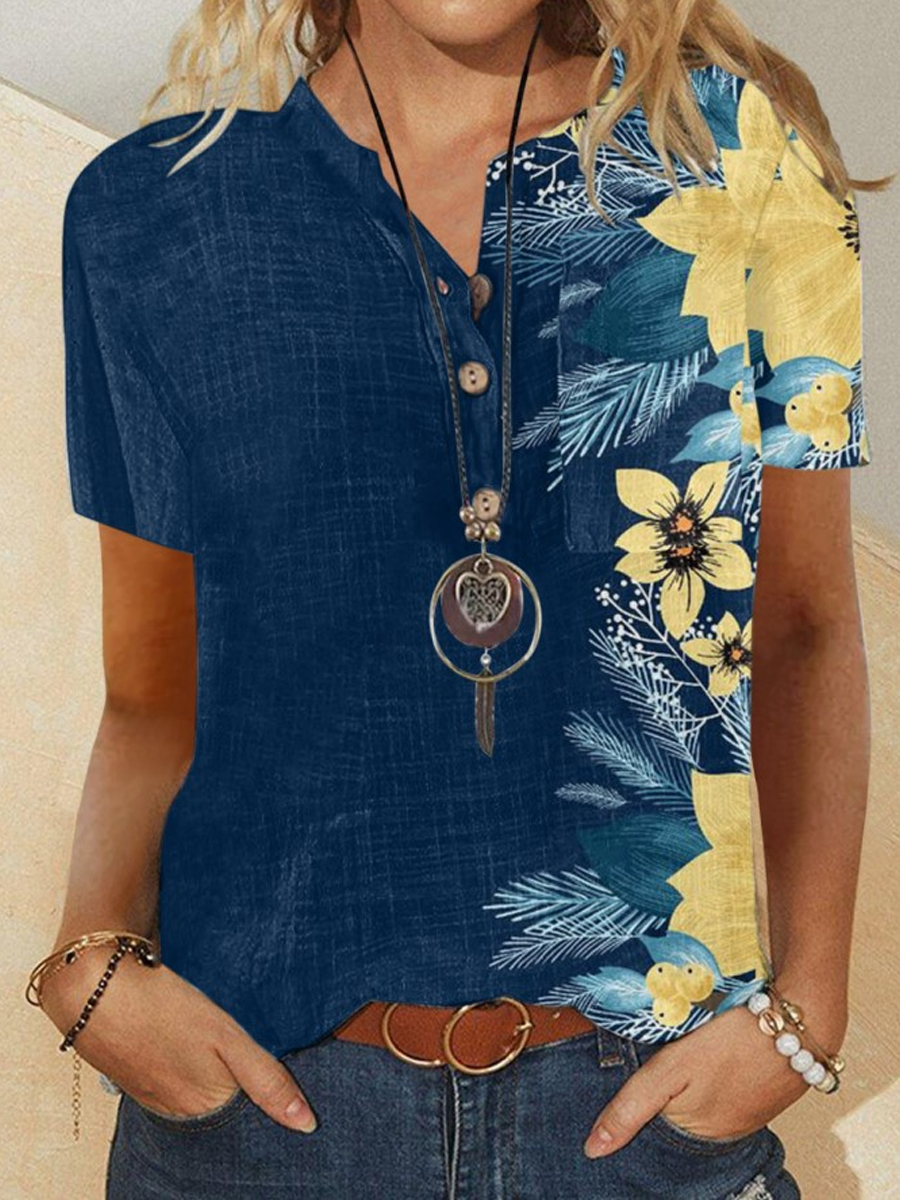 Casual Printed V-Neck Short Sleeve Shirt