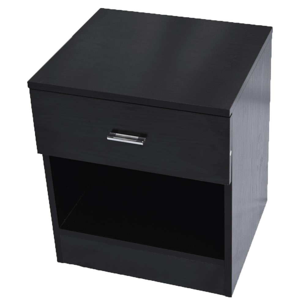 SalonMore Black Nightstand Bedroom Storage Bedside Table Side End Table with Drawer and Shelf