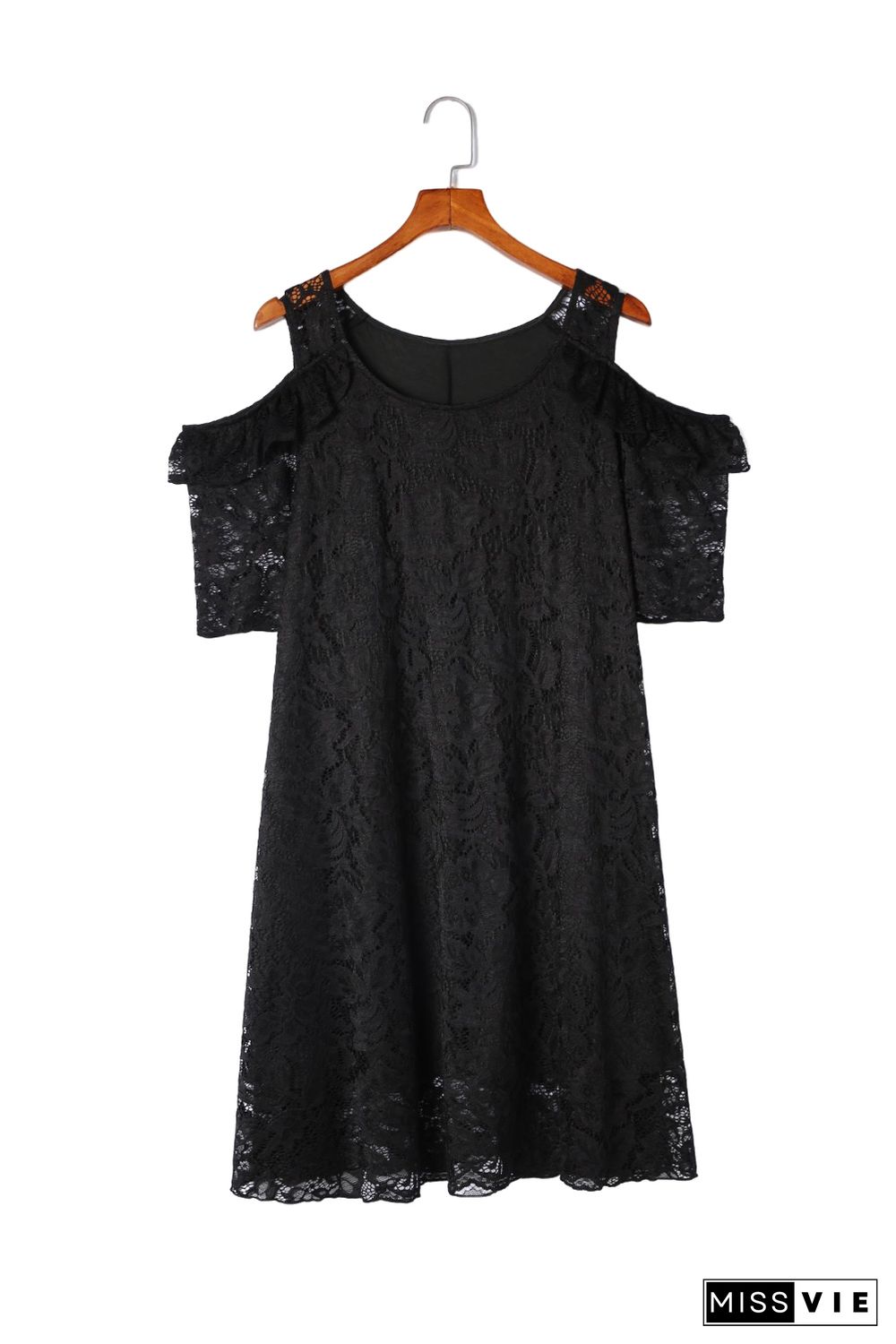 Black Cold Shoulder Lace Plus Size Dress