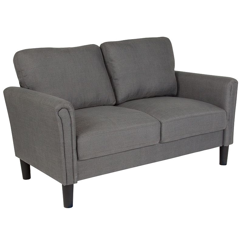 Emma and Oliver Living Room Loveseat Couch， Tailored Arms in Black LeatherSoft