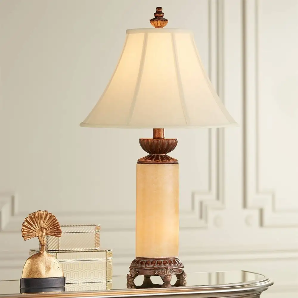 Traditional Table Lamp Bronze Onyx Column Off White - 17